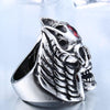 Winged Skull Red Stone Biker Ring
