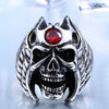 Winged Skull Red Stone Biker Ring