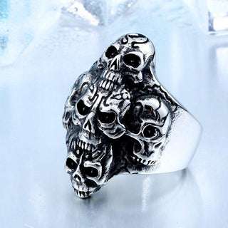 Winged Cross Skull Biker Ring