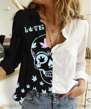 Skull Gift Gift For Stoner Gift For Hippie Bud Skull Print Long Sleeve Shirt HG