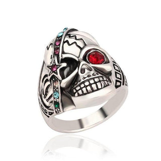 Antique Silver Cool Big Punk Biker Skull Ring For Women