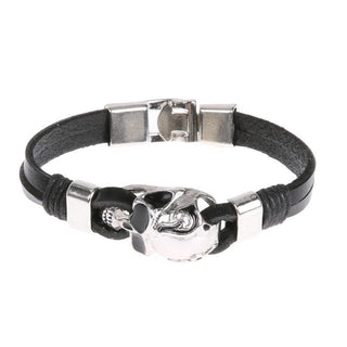 Black Leather Skull Bracelet