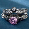 Black Engagement Skull Crystal Ring Set