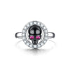 Black Skull Silver Engagement Crystal Ring