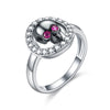 Black Skull Silver Engagement Crystal Ring