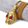 Crystal Red Stone Eyes Skull Pendant Necklace