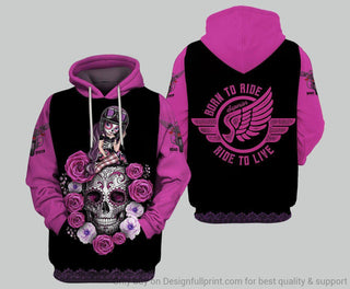 Skull Gift Born To Ride Ride To Live Personalized Unisex Motor Hoodie LH Gift For Motorcycle
