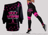 I Dont Look Sick Pink Ribbon Breast Cancer Awareness Off Shoulder Long Sleeves Top and Leggings Set
