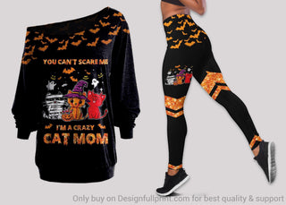 Gift For Mom Halloween Cat Mom Off Shoulder Long Sleeve Top and Leggings Set Gifts For Cat Lovers HG