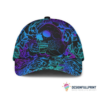 Skull Gift Purple Aqua Gradient Skull Roses Cap HG