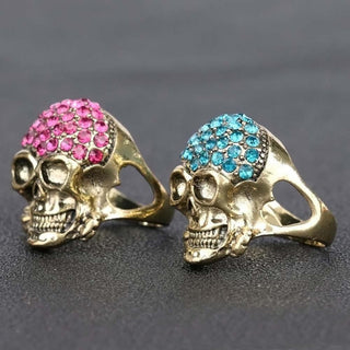 Cool Punk Style Red Blue Crystal Skull Rings