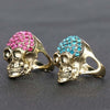 Cool Punk Style Red Blue Crystal Skull Rings