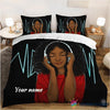 Black Pride Cute Girl With Short Curly Hair Custom Black Girl Cute Purple Music Custom Name Bedding Set HG Black And Proud 365