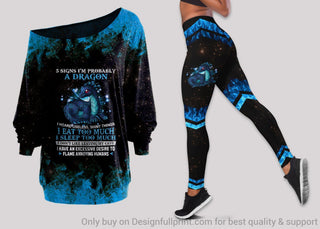 Gift For Dragon Lover Five Signs I Am Probably A Dragon Off Shoulder Long Sleeves Top and Leggings Set HG