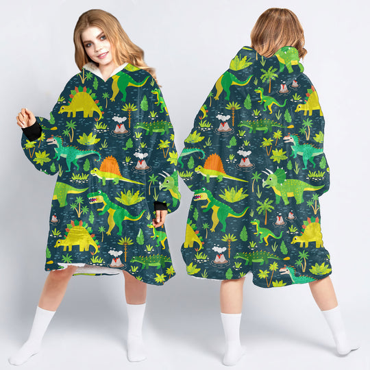 Dinosaur Gifts In The Forest Cartoon Dinosaurs Wearable Blanket For Kids Or Adults CHM