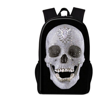 Black Backpack White Skull Pattern
