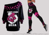 Pink Bear With Cannabis Dont Care Bear Off Shoulder Long Sleeves Top and Leggings Set