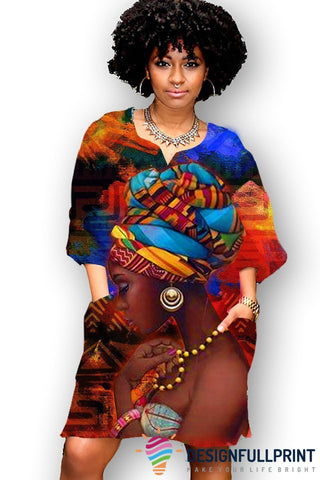 Black Pride African Women On Blue and Red Background Dashiki Dress LN