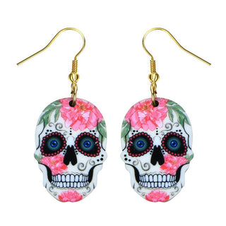 Acrylic Flower Skull Head Earrings