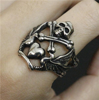 Stainless Steel Pirate Skull Bone Heart Ring