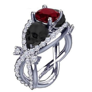Red Zircon Black Gold Skull Ring - designfullprint