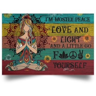 Gift For Hippie I Am Mostly Peace Hippie Meditation Girl Colorful Wooden Texture Wall Art Canvas LH
