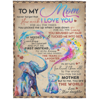 Gift for Mom Fleece Blanket Elephant Mom and Baby You are The World to Me Blanket