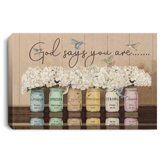 Hummingbird Gift God Says You Are White Hydrangea Flower Jar And Hummingbird Daily Bible Verse Wall Art Canvas PA