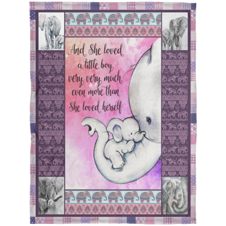 Gift for Mom Elephant She Loved A Little Boy More Than She Loved Herself Fleece Blanket CHM