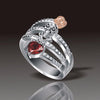 Classic Pirate Skull Rose Red Heart Crystal CZ Ring
