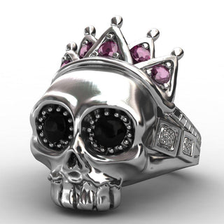Stainless Steel Pink Crown Skull Ring