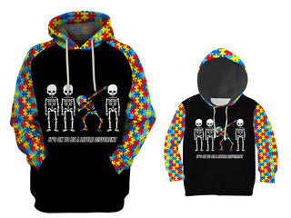 Skull Gift It's Ok To Be Different Adult and Kid Autism Awareness Autism Awareness Promotion Dabbing Skull Hoodies Autism Gift