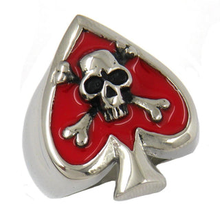 Red Heart Ace Skull Bone Ring