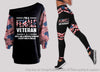Gift For Veteran Lover Female Veteran Cross Off Shoulder Long Sleeve Top and Leggings Set