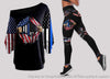 Gift For Army BLue Line Flag Off Shoulder Long Sleeves Top and Leggings Set