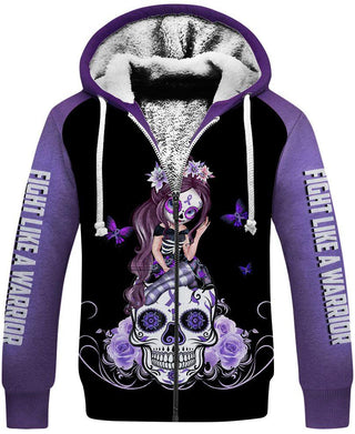 Skull Gift Purple Warrior Sugar Skull Girl Sherpa US Unisex Size Hoodie