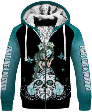 Skull Gift Teal Warrior Sugar Skull Girl Sherpa US Unisex Size Hoodie
