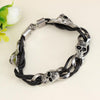 Vintage Genuine Leather Stainless Steel Skull Bracelet