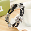 Vintage Genuine Leather Stainless Steel Skull Bracelet