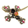 Cross Silvery Skull And Roses Necklaces