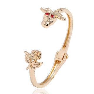 Trendy Rose Flower Skull Cuff Bracelet