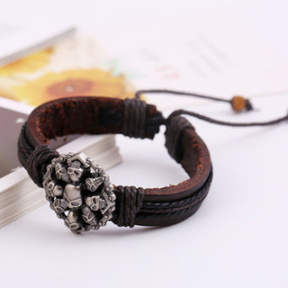 Skull Retro Leather Dark Brown Bracelet