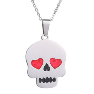 Multi-Color Heart Eyes Skull Pendant Necklaces