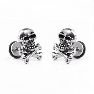 Big Skull Earrings Titanium Cross Stud Earring