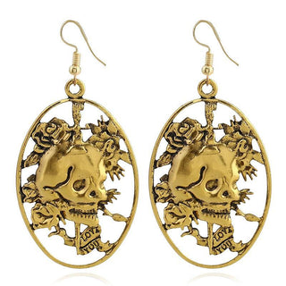 Halloween Floral Skull Drop Earrings