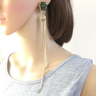 Olive Skull Long Chain Earrings