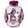 Skull Gift Pink Awareness Ribbon Sugar Skull Breast Cancer Awareness Zipup Pullover Hoodie T-Shirt Sweatshirt