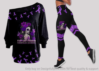 Skull Gift Skull Warrior Fibromyalgia Awareness Off Shoulder Long Sleeves Top and Leggings Set