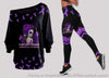 Skull Gift Skull Warrior Fibromyalgia Awareness Off Shoulder Long Sleeves Top and Leggings Set