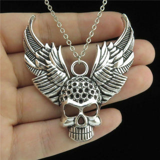 Zinc Alloy Skull Wings Link Chain Choker Necklace